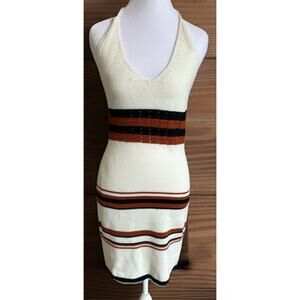 Boho Crochet Knit Dress Halter Top Western Earthy Stoner Festival Swim Coverup M